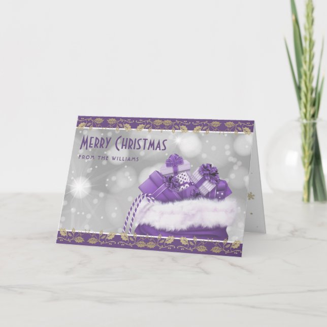 Elegante Purple Gold Holly regalo de Navidad (Anverso)