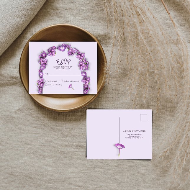 Elegante Purple Lilac Arch Florals Sin Menú RSVP (Subido por el creador)