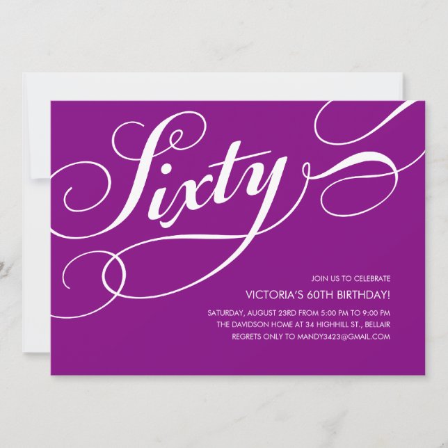 Elegante púrpura Invitación a los 60 años (Anverso)