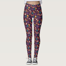 Elegante Púrpura Mushroom Leaf Pattern Leggings