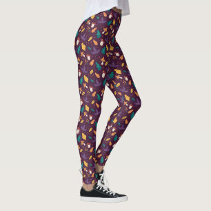 Elegante Púrpura Mushroom Leaf Pattern Leggings