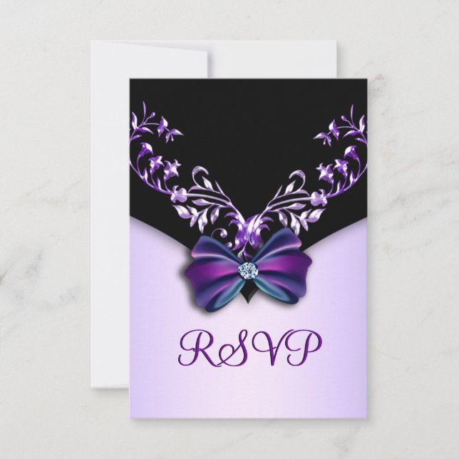 Elegante Púrpura Negro Diamante Bow RSVP (Anverso)