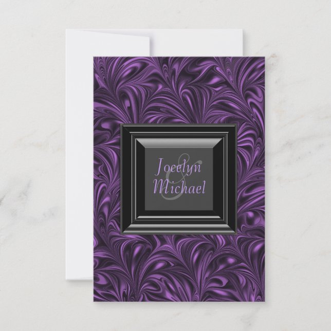 Elegante Púrpura y Boda Negra RSVP (Anverso)