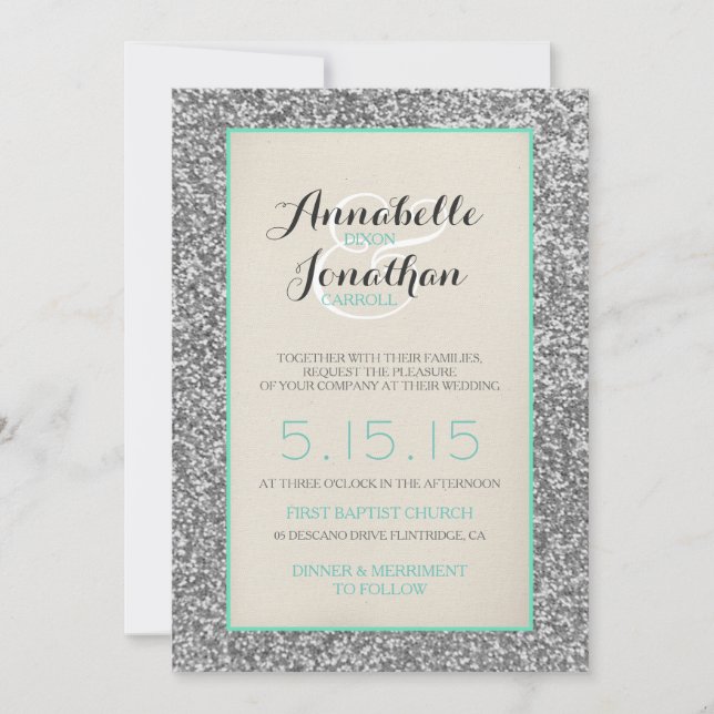 Elegante Purpurina Boda Invitación Invitación (Anverso)