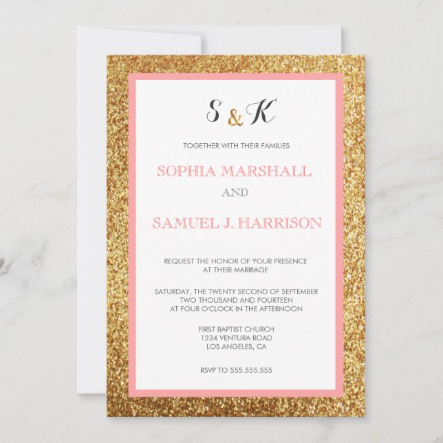 Elegante Purpurina Coral Boda de Oro Invitación (Anverso)