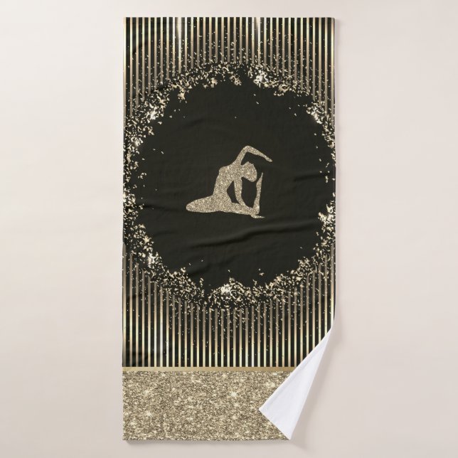 Elegante Purpurina de bandas de oro Chica de yoga (Toalla de baño)