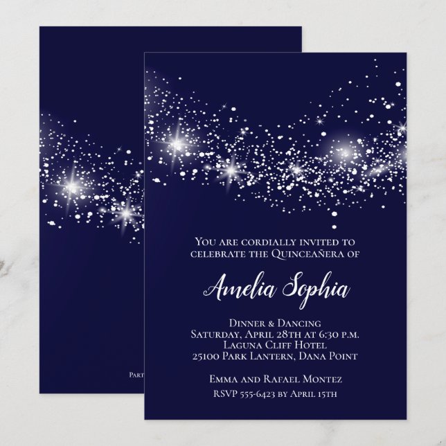 Elegante Purpurina de la Marina de Quinceañera inv (Anverso / Reverso)