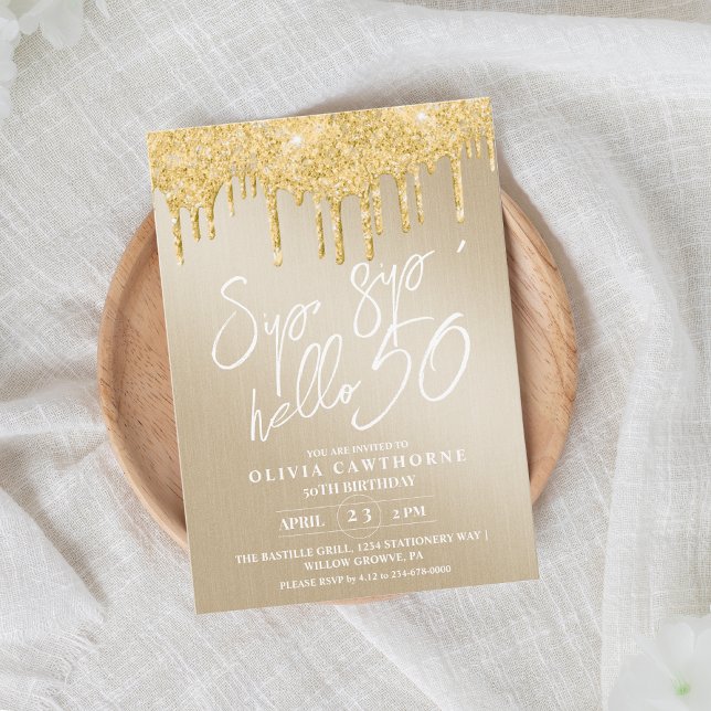 Elegante Purpurina de oro 50.ª invitación de cumpl (Subido por el creador)