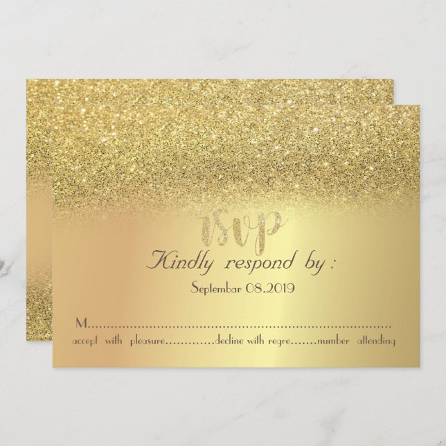Elegante Purpurina de oro Bokeh Tarjeta RSVP (Anverso / Reverso)