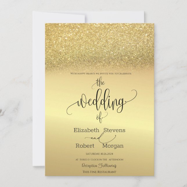 Elegante Purpurina de oro Bokeh Wedding Invitación (Anverso)