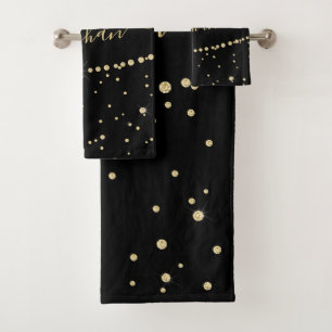 Elegante Purpurina de Oro Negro Monogramado Confet