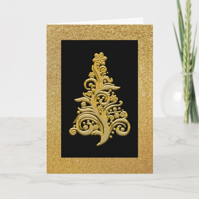 Elegante Purpurina de oro y tarjeta de Navidades n (Anverso)