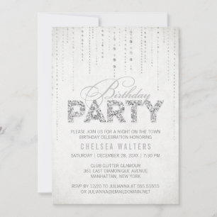 Elegante Purpurina de Plata Invitación a la fiesta