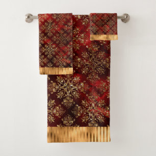 Elegante Purpurina dorado Damask Burgundy Red Mode