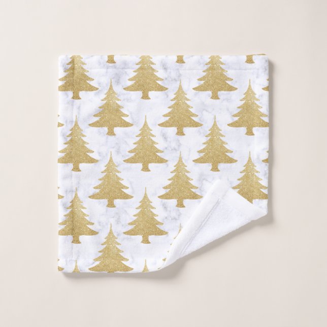 Elegante Purpurina dorado y árbol de Navidad de má (Toallita)