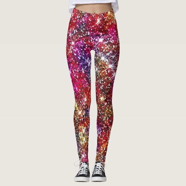 Elegante Purpurina falso colorido monograma Leggin (Anverso)