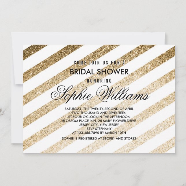Elegante Purpurina Faux Gold Invitación a ducha de (Anverso)