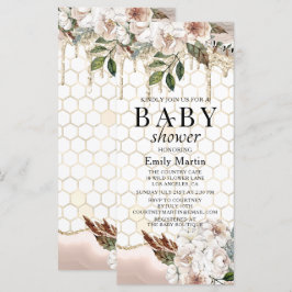 Elegante Purpurina floral Drip Marble Baby Shower