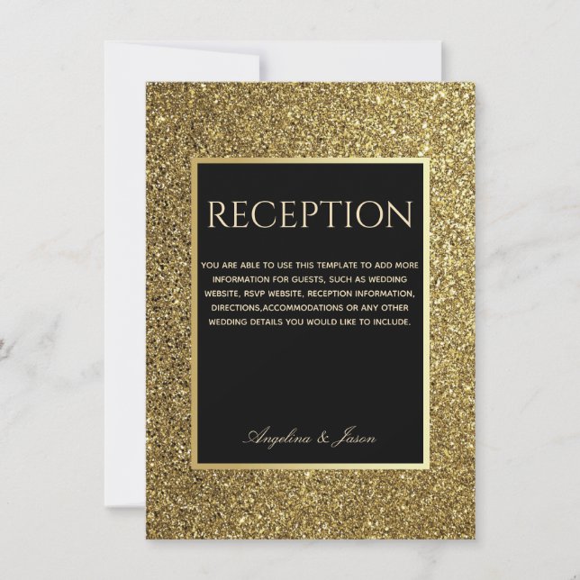 Elegante Purpurina Gold Black Wedding Tarjeta de r (Anverso)