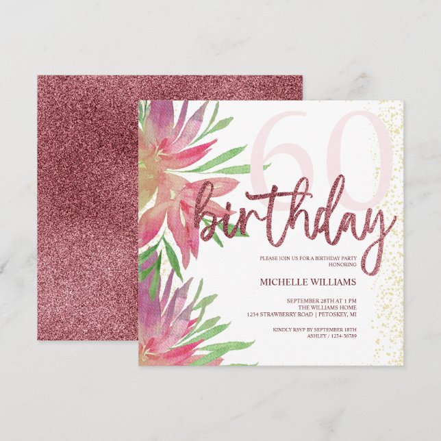 Elegante Purpurina Gold Caligraphy Cumpleaños (Anverso / Reverso)