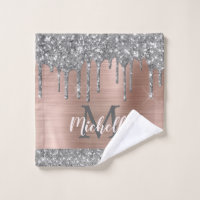 Elegante Purpurina Gris Plateado Gris Monogramado