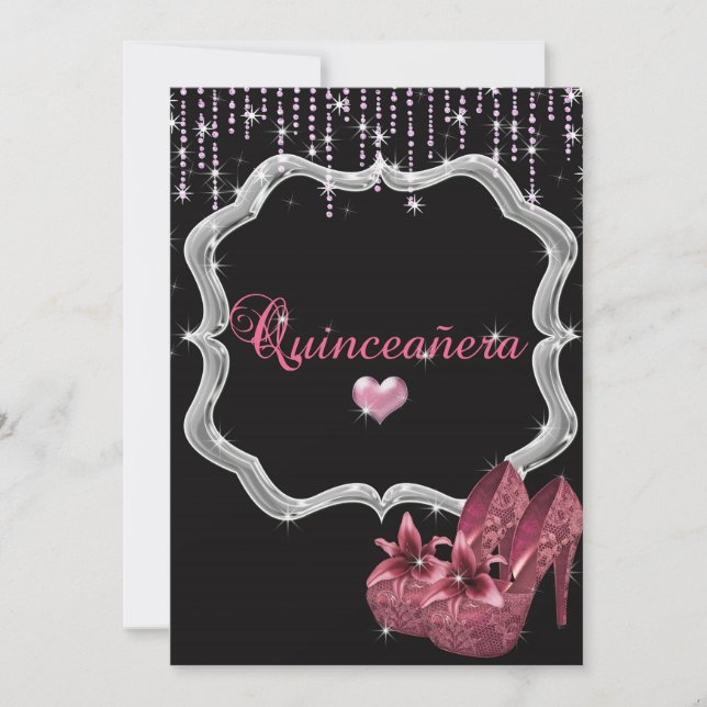 Elegante, Purpurina, Invitación Quinceanera (Anverso)