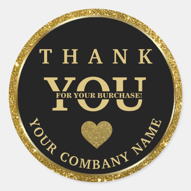 Elegante purpurina negro de oro Gracias pegatina (Anverso)
