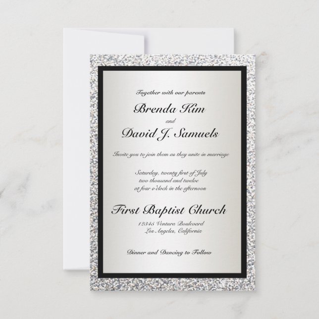 Elegante Purpurina negro invitación a matrimonio (Anverso)
