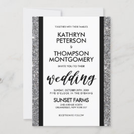 Elegante Purpurina plateado Invitación a la Boda V