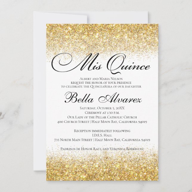 Elegante Purpurina Quinceañera Invitación Mis Quin (Anverso)