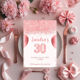 Elegante Purpurina Rosa Invitación a cumplir 30 añ