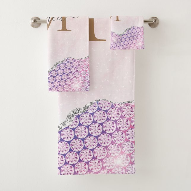 Elegante Purpurina rosa Rosa Monograma (In situ)