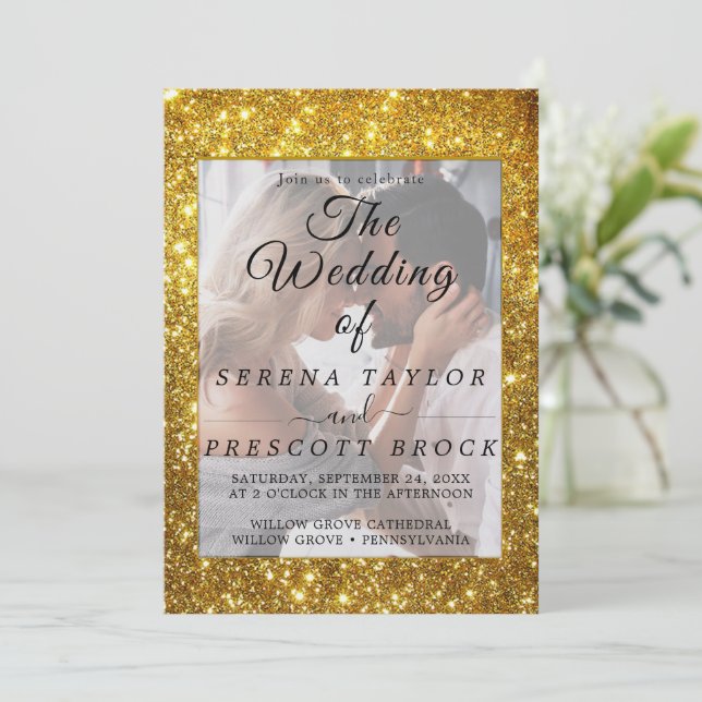 Elegante Purpurina Vellum Invitación a la boda (Anverso de pie)