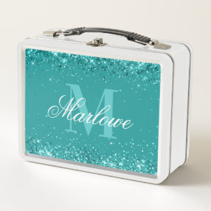 Elegante Purpurina Verde azulado Monograma verde a