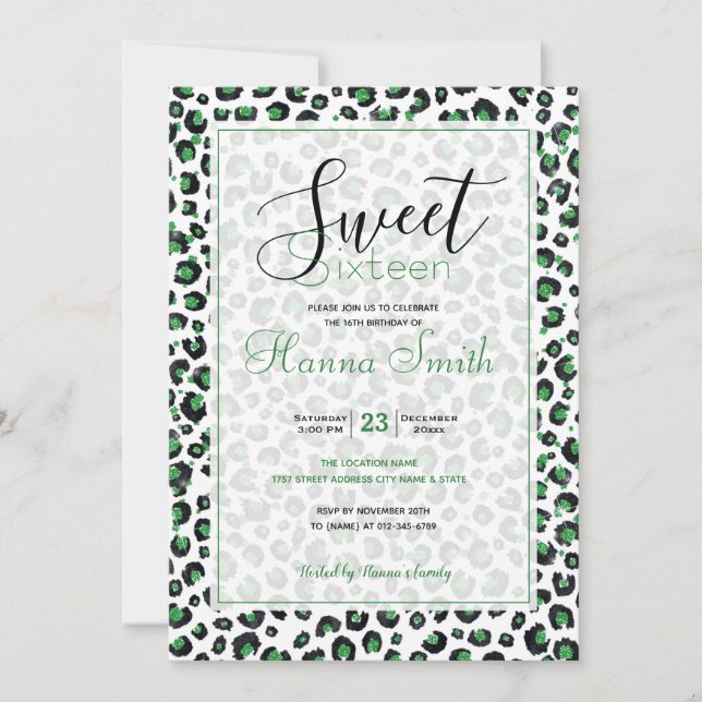 Elegante Purpurina Verde Leopardo negro impresión  (Anverso)