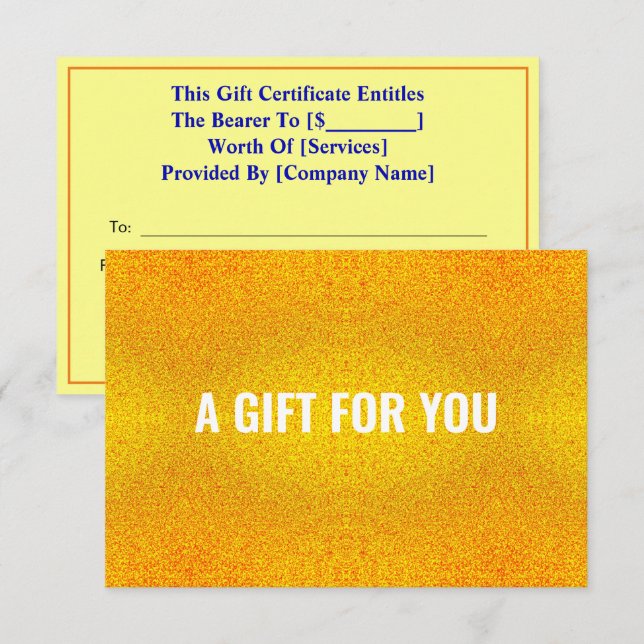 Elegante Purpurina y certificado de regalo de oro  (Anverso / Reverso)