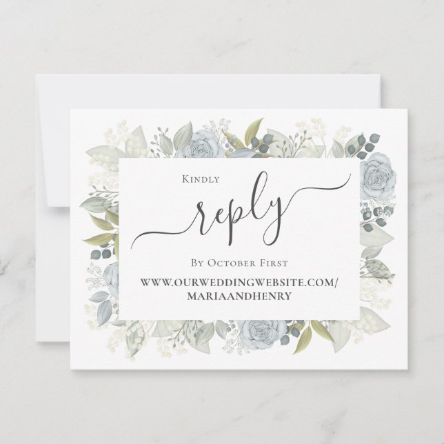 Elegante QR Code Floral RSVP Online Dusty Azul (Anverso)