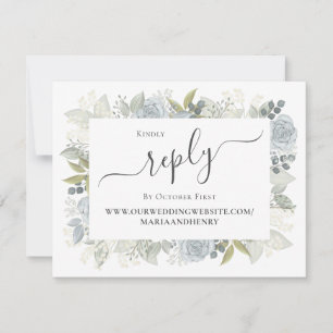 Elegante QR Code Floral RSVP Online Dusty Azul
