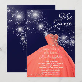 Elegante Quinceañera Coral Gown Stars Invitaciones