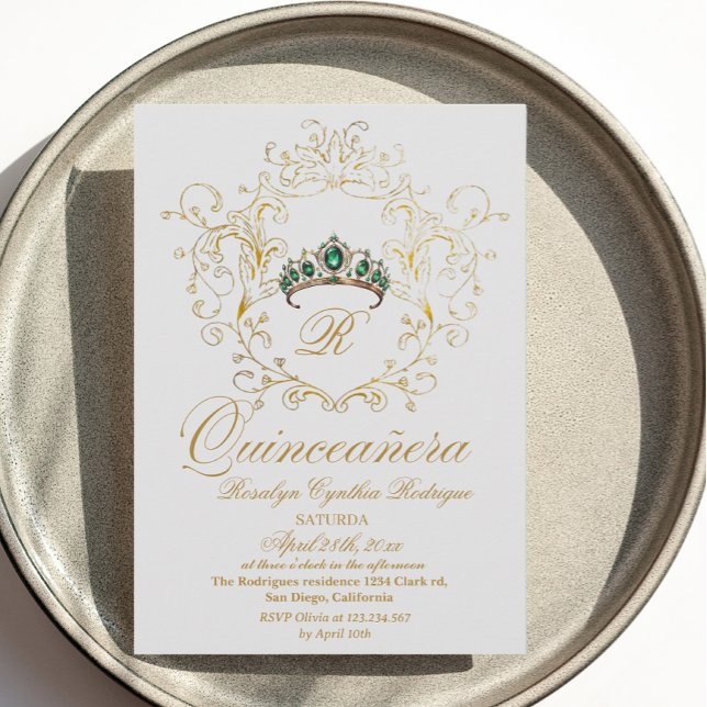 Elegante Quinceanera Gold White Invitación (Subido por el creador)