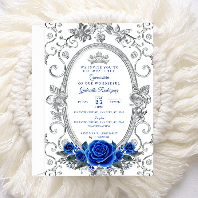 Elegante Quinceañera Invitación Floral Azul Z3 (Subido por el creador)