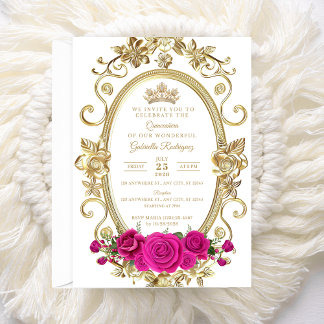 Elegante Quinceañera Invitación Floral Oro Rosa Z5