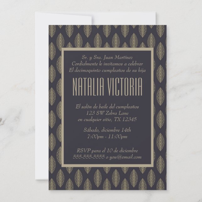 Elegante Quinceanera Invitaciones (Reverso)