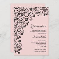Elegante Quinceañera Invitaciones negras y rosas