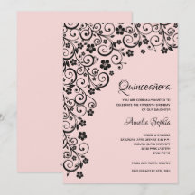 Elegante Quinceañera Invitaciones negras y rosas