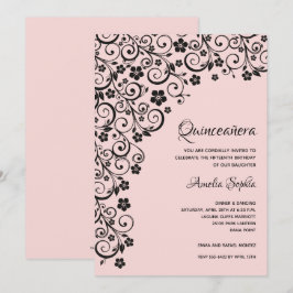 Elegante Quinceañera Invitaciones negras y rosas