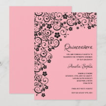 Elegante Quinceañera Invitaciones negras y rosas