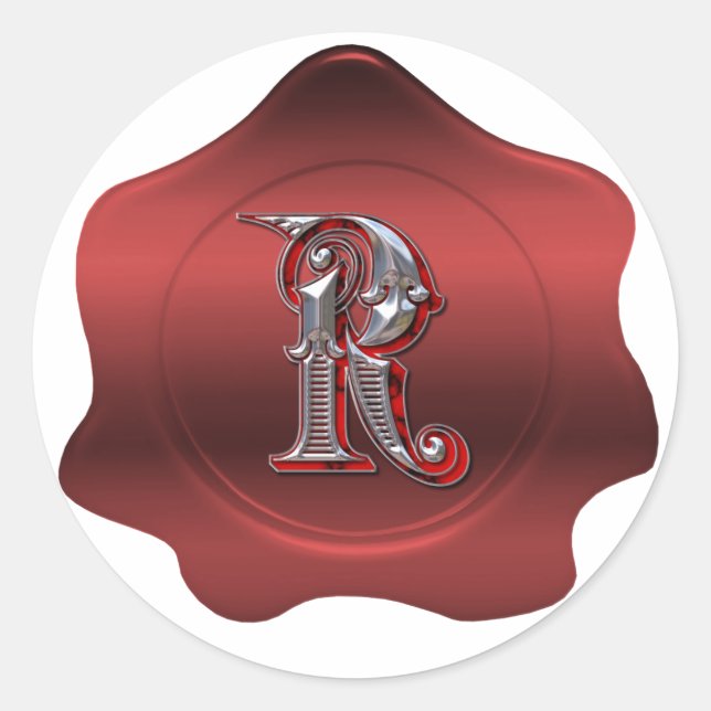 Elegante R Monograma Red Wax Seal Look Pegatina (Anverso)