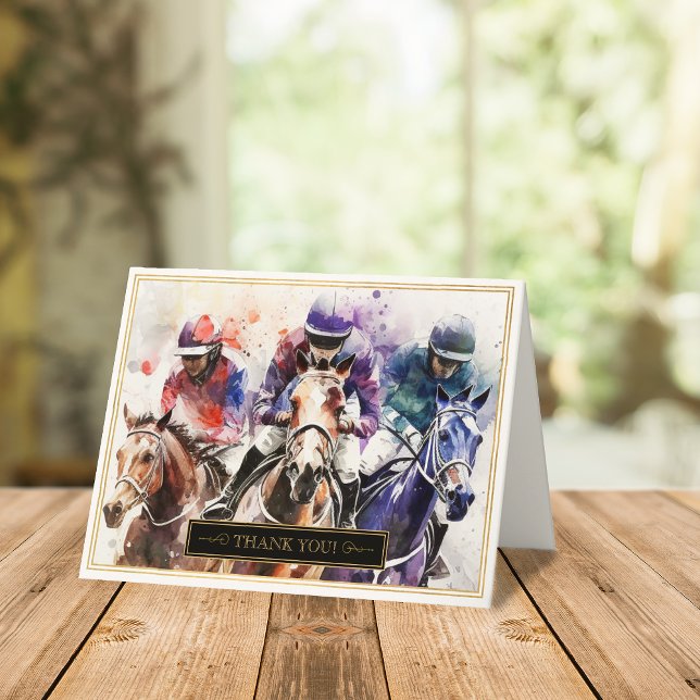 Elegante Race Horse Derby Doble Tarjeta de agradec (Sincere Thanks in Full Stride: Derby-inspired Thank You Cards Await!)