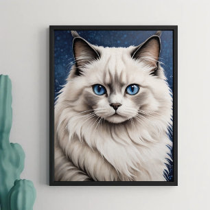Elegante Ragdoll Cat Retrato de arte Ojos azules